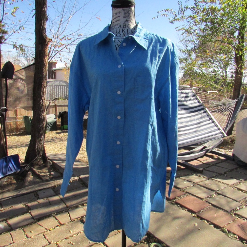 H&M Blue Button Down Oversized Linen Shirt - image 1